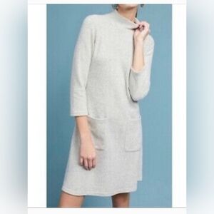 Moth Anthropologie Alba Mockneck Sweater Knit Dress Pockets Heather Cream Medium